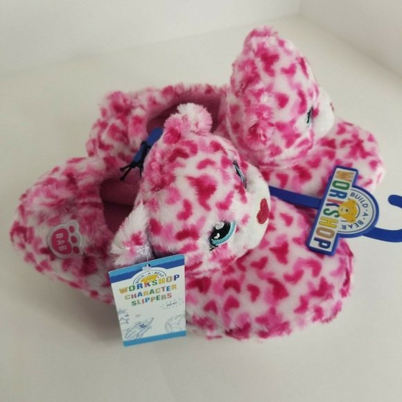 Build A Bear Workshop Kids Slippers Tiny Hearts Bea Plush Pink Sz XL 3/4 BAB New - Picture 11 of 12